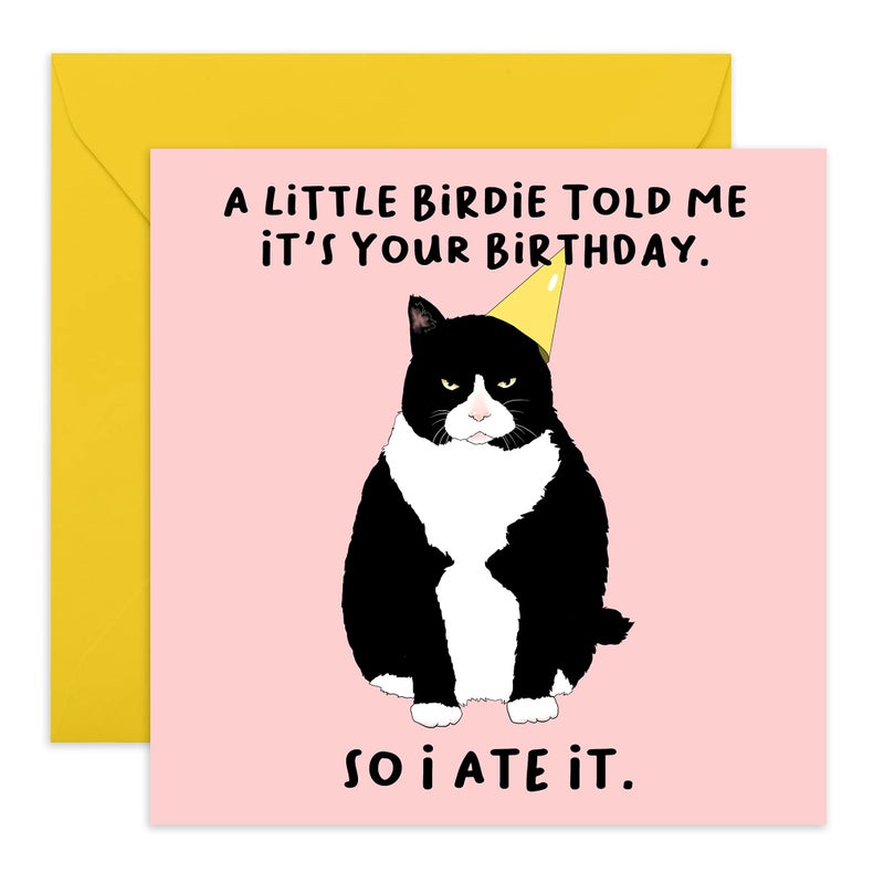 CENTRAL 23 - Funny Birthday Card - A Little Birdie Told Me It's Your Birthday So I Ate It - Greeting Cards for Cat Owner - Gift for Men Women Him Her Friend - Comes With Fun Stickers - Image 1